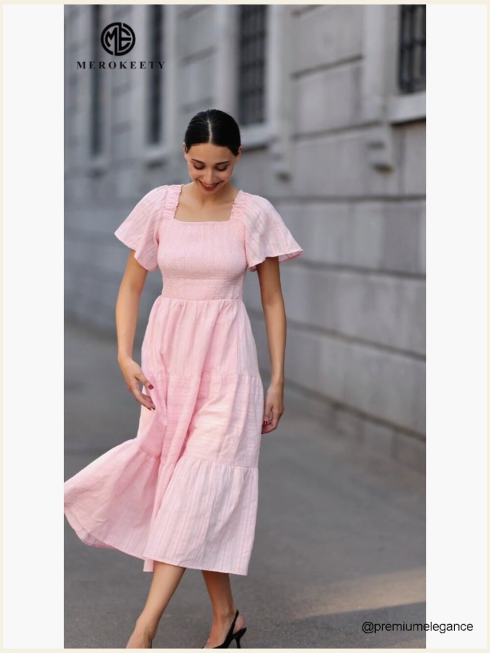 Summer Midi Dress with Pockets, Smocked Bust, Ruffle Tiered Boho Style - Picture 7 of 7